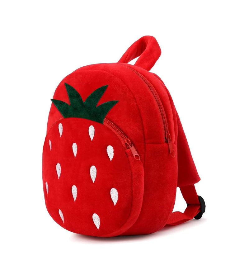 Frantic Cartoon Design Animal Soft Velvet Plush 2 Compartment School Backpack Bag For 2 To 5 Years Boys Girls Nursery Preschool Picnic Carry Travelling Bags(RedStrawerry_2024) - Image 2