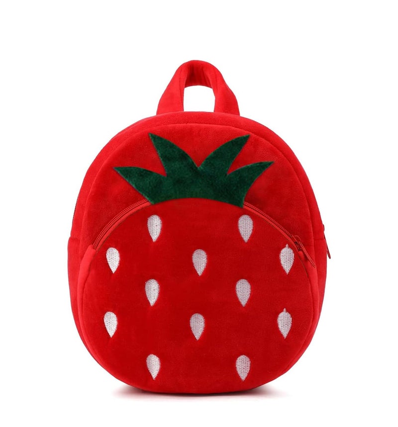 Frantic Cartoon Design Animal Soft Velvet Plush 2 Compartment School Backpack Bag For 2 To 5 Years Boys Girls Nursery Preschool Picnic Carry Travelling Bags(RedStrawerry_2024) - Image 1