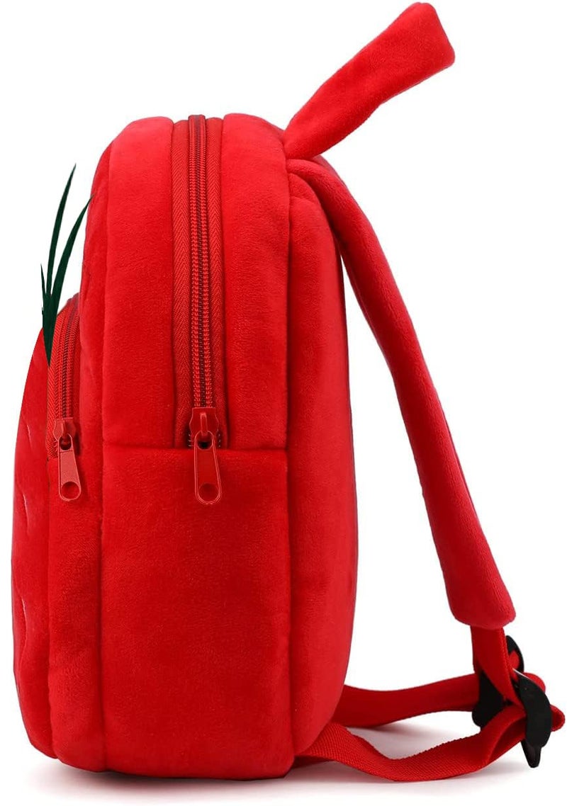 Frantic Cartoon Design Animal Soft Velvet Plush 2 Compartment School Backpack Bag For 2 To 5 Years Boys Girls Nursery Preschool Picnic Carry Travelling Bags(RedStrawerry_2024) - Image 3