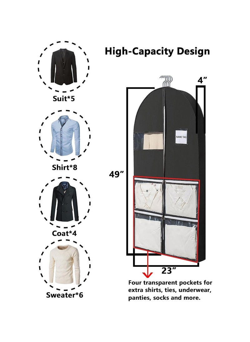 49" Garment Bag, Heavy Duty Garment Bags, with 4 Pockets, Suitable for Home, Travel Hanging Garment Bags, for Closet Storage, Hold 3-8 Clothes, for Clothes, Coats, Shirts, Dress (Set of 2)  - Image 3