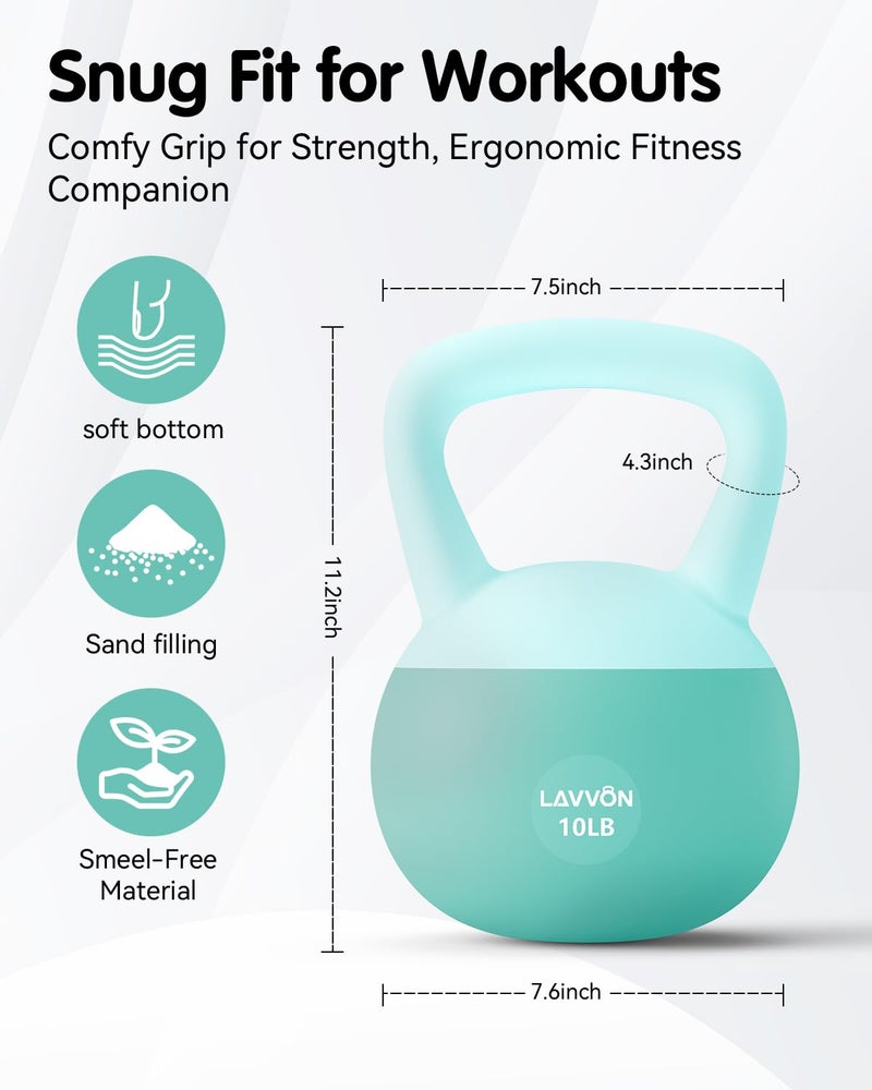 LAVVON Soft Kettlebell - Cushioned Impact-Resistant Base And Anti-Slip  Kettle Bell Anti-Slip Grip Weight For Home Workouts  Safe Strength Training Kettlebells Sets For Women & Men  With Non-Slip Gloves (Green  10 Lb) - Image 5