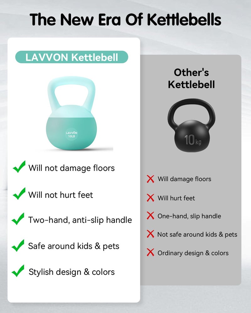 LAVVON Soft Kettlebell - Cushioned Impact-Resistant Base And Anti-Slip  Kettle Bell Anti-Slip Grip Weight For Home Workouts  Safe Strength Training Kettlebells Sets For Women & Men  With Non-Slip Gloves (Green  10 Lb) - Image 3