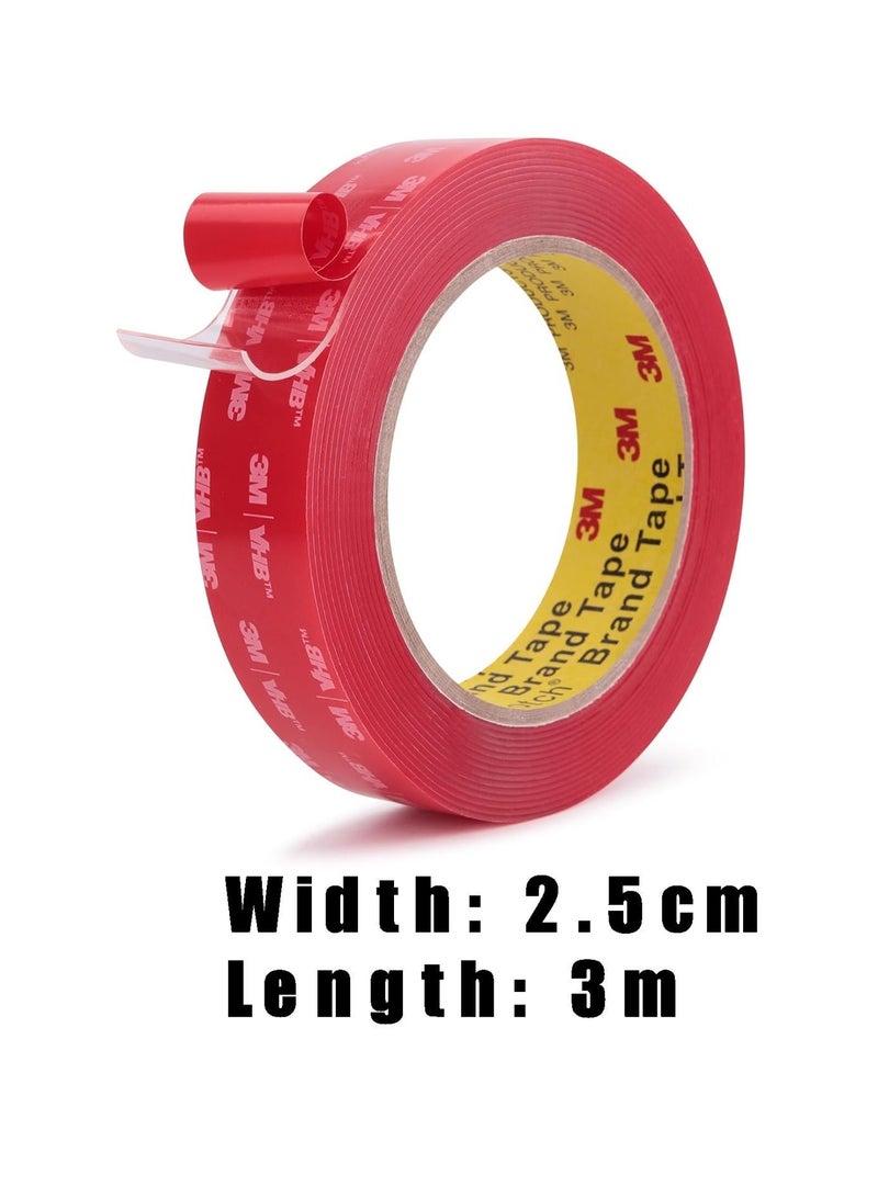 3M VHB Double Sided Tape Heavy Duty, 2.5cm x 3m Clear Waterproof Foam Tape, Strong Acrylic Adhesive for Car Trim and Home Office Decor, Transparent Mounting Tape for Glass Metal and Marble Surfaces - Image 3