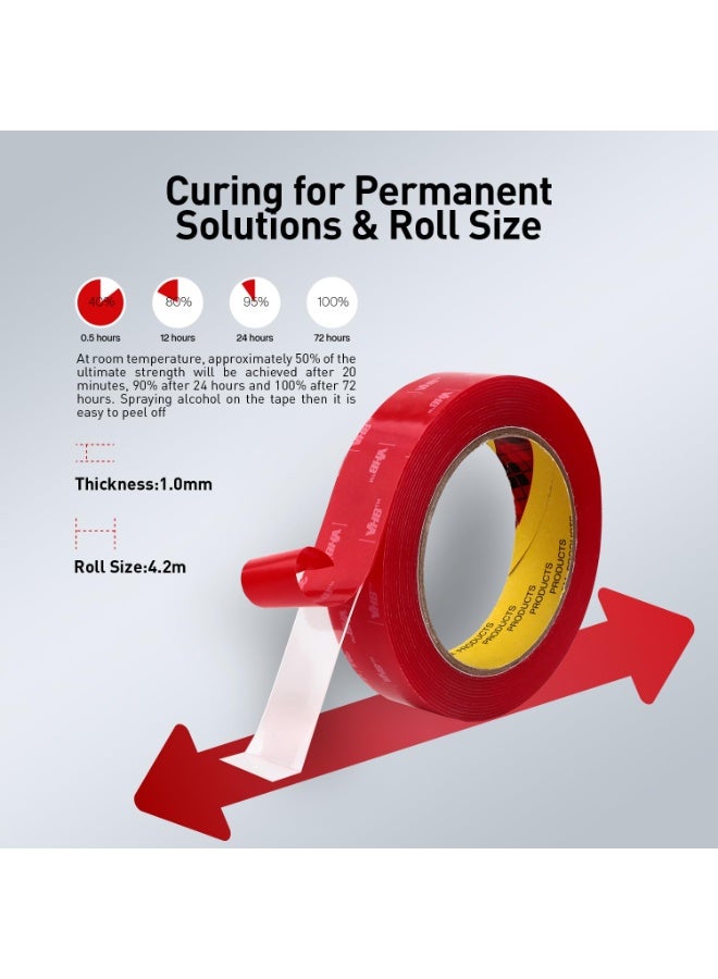 3M VHB Double Sided Tape Heavy Duty, 2.5cm x 3m Clear Waterproof Foam Tape, Strong Acrylic Adhesive for Car Trim and Home Office Decor, Transparent Mounting Tape for Glass Metal and Marble Surfaces - Image 4