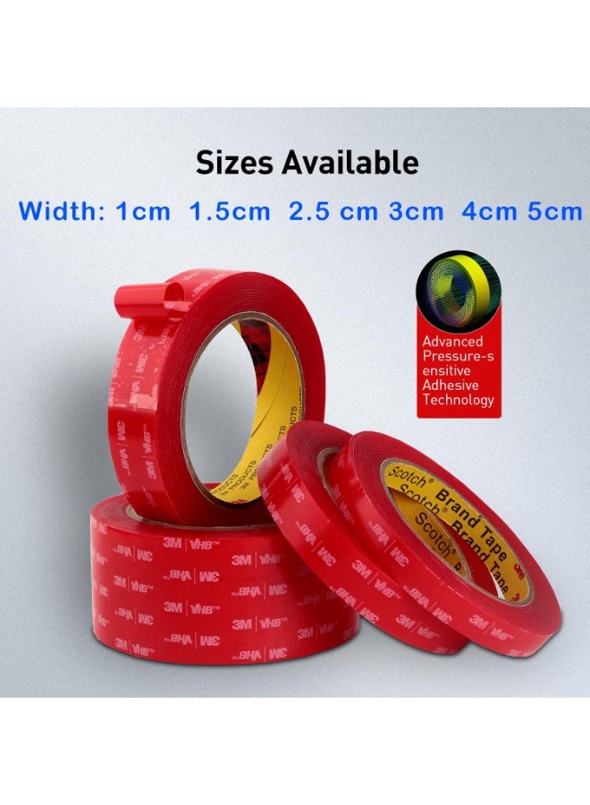 3M VHB Double Sided Tape Heavy Duty, 2.5cm x 3m Clear Waterproof Foam Tape, Strong Acrylic Adhesive for Car Trim and Home Office Decor, Transparent Mounting Tape for Glass Metal and Marble Surfaces - Image 2