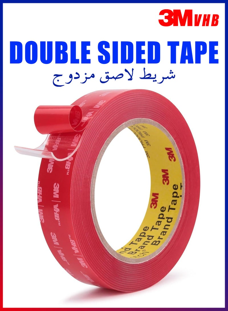 3M VHB Double Sided Tape Heavy Duty, 2.5cm x 3m Clear Waterproof Foam Tape, Strong Acrylic Adhesive for Car Trim and Home Office Decor, Transparent Mounting Tape for Glass Metal and Marble Surfaces - Image 1