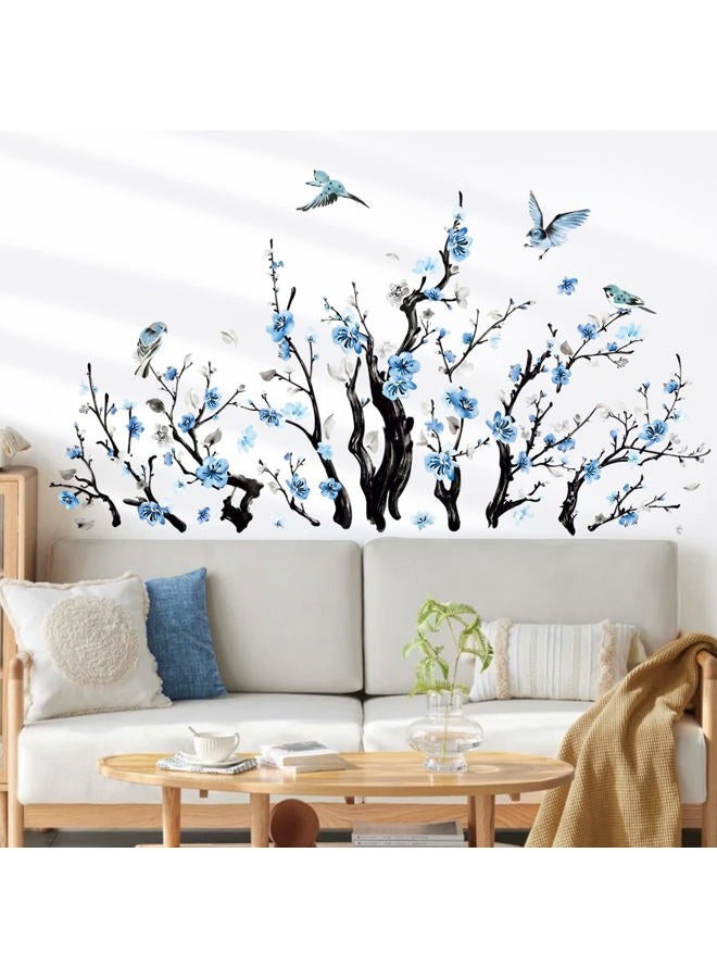 wondever Watercolor Flower Tree Branch Wall Stickers Blossom Blue Floral Birds Peel and Stick Wall Art Decals for Living Room Bedroom - Image 3