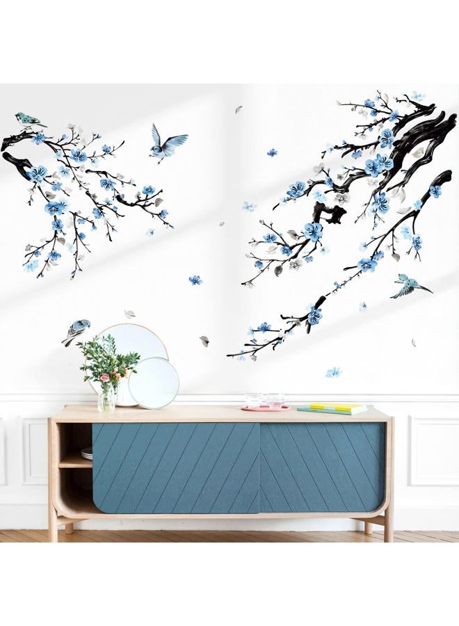wondever Watercolor Flower Tree Branch Wall Stickers Blossom Blue Floral Birds Peel and Stick Wall Art Decals for Living Room Bedroom - Image 4