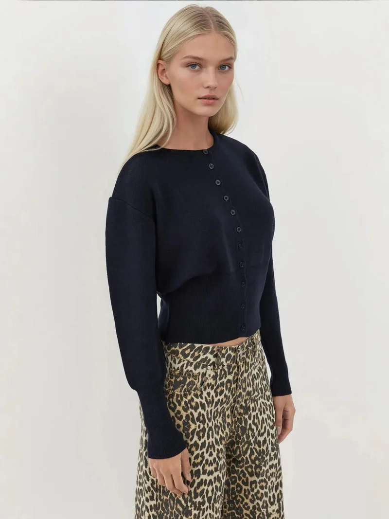 HICCUP Slim Fit Crew Neck Knit Cardigan