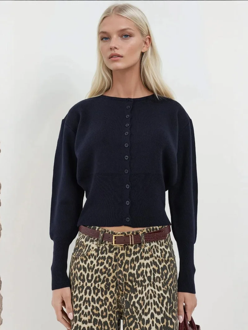 HICCUP Slim Fit Crew Neck Knit Cardigan