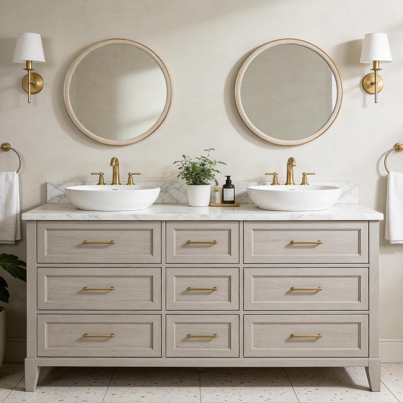 WallBeyond Round Mirror 24 Inch, Linen-Texture Circle Wall Mirror for Bathroom, Bedroom, Entryway, Living Room - Image 4