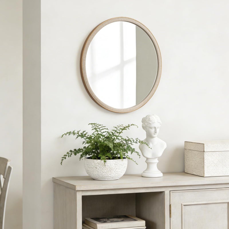 WallBeyond Round Mirror 24 Inch, Linen-Texture Circle Wall Mirror for Bathroom, Bedroom, Entryway, Living Room - Image 3