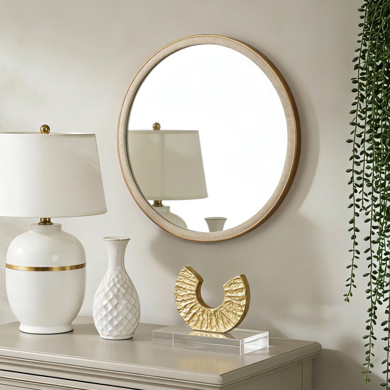 WallBeyond Round Mirror 24 Inch, Linen-Texture Circle Wall Mirror for Bathroom, Bedroom, Entryway, Living Room - Image 2