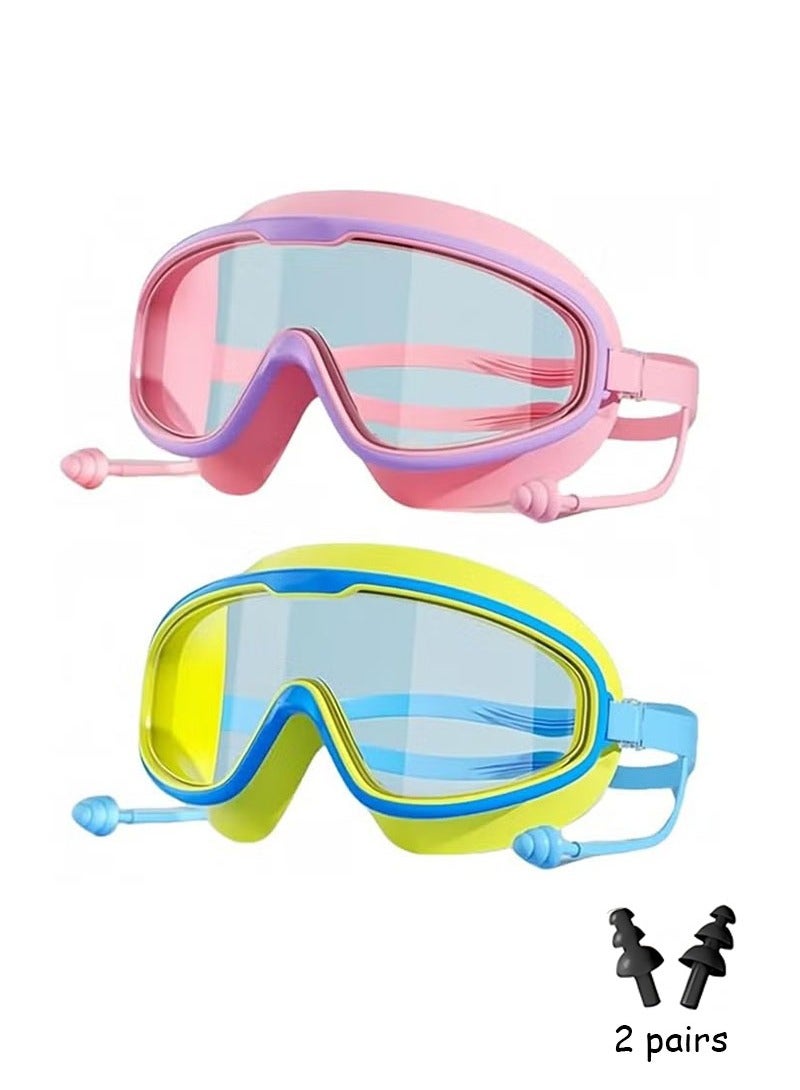 Generic Swimming Goggles for Kids 3-14 - 2 Pack, Anti-Fog Waterproof UV Protection Lenses - 180°Wide View Kids Sports Swim Goggles with Silicone Earplugs, Adjustable Strap,Flexible Nose Bridge Design - Image 1