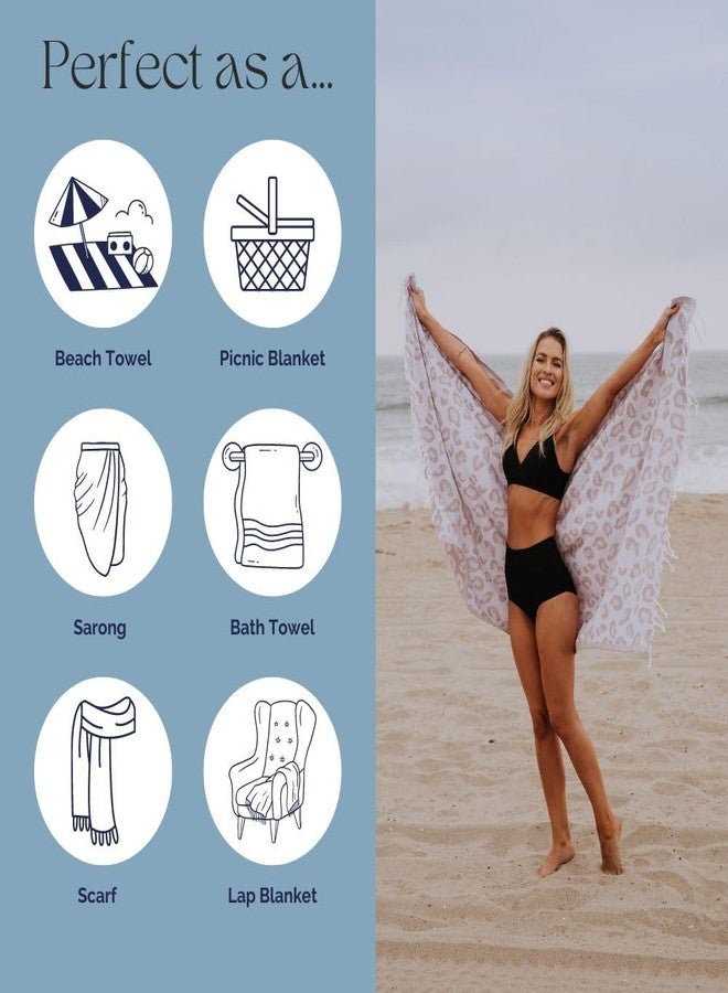 InfuseZen Turkish Bath & Beach Towel - Reversible Leopard Design - Turkish Cotton - Soft, Lightweight, Absorbent Peshtemal, Quick Dry, Sand Free - for Pool, Gym, Throw, Travel - Beige - Image 5