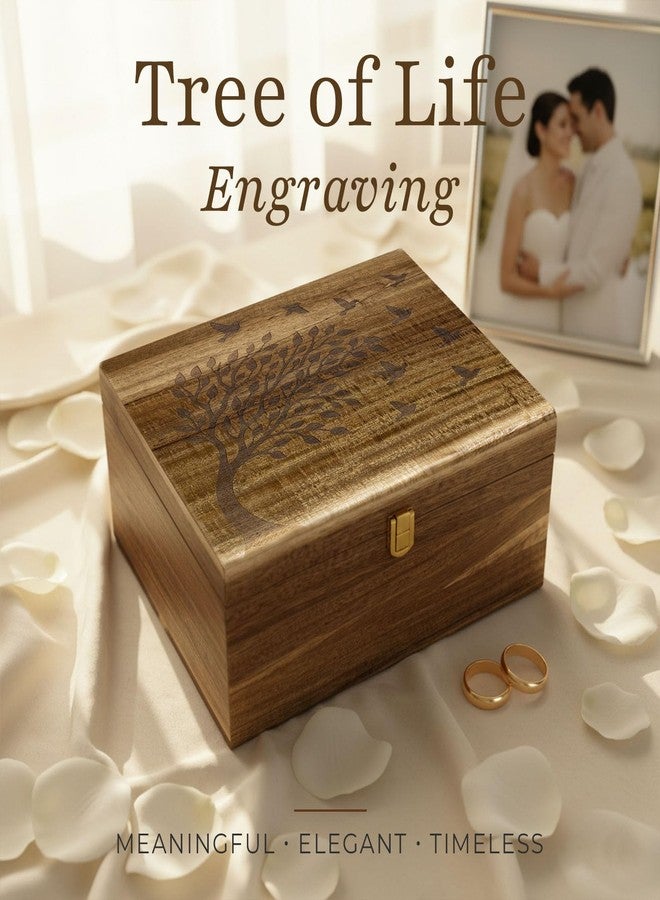 AMBER IMPRINT Keepsake Box – Wooden Keepsake Memory Box with Hinged Lid, Tree of Life Engraving, Large Acacia Wood Box 11"x8.6"x5", Felt Photo Board, Secure Latch – Storage for Photos, Letters, Jewelry, Crafts - Image 2