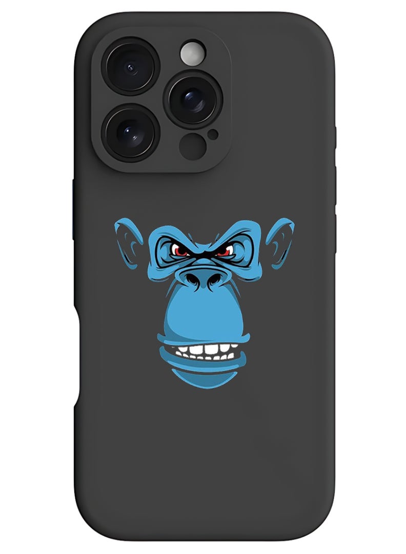 Theodor iPhone 16 Pro Black Protective Slim Fit Case Liquid Silicone Cover with Full Body Protection Anti-Scratch Shockproof Case For iPhone - Blue monkey face - Image 1