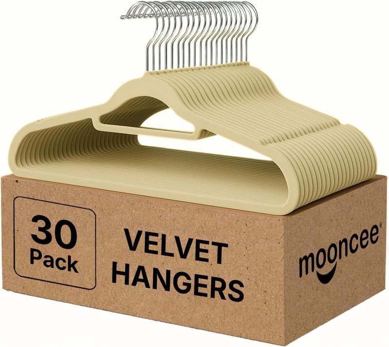MOONCEE 30 PCs Premium Velvet Hangers - Non-Slip & Durable Clothes Hangers - 360° Swivel Hook Heavy Duty Coat Hangers, Space Saving Suits, Pants Hangers for Closet, Garment Shops, Hotels - Image 1