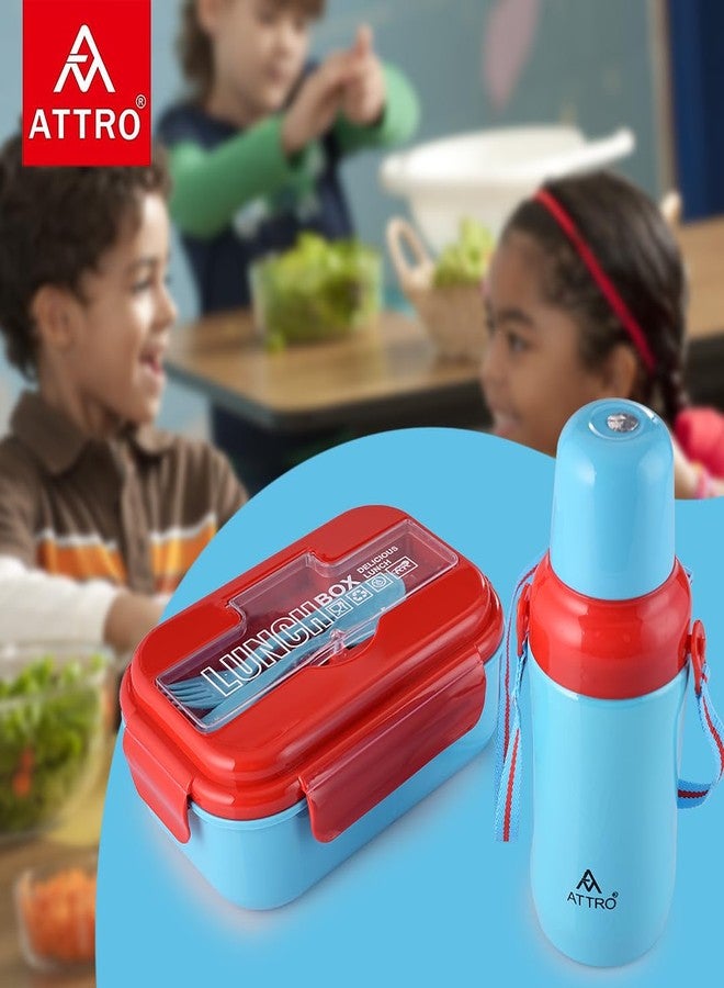 ATTRO مجموعة أترو بلاستيك ماجيك كومبو، علبة غداء واحدة وزجاجة ماء واحدة، خالية من مادة BPA وآمنة للاستخدام مع الطعام، مثالية لأطفال المدارس - أزرق وأحمر، 1200 مل - Image 3