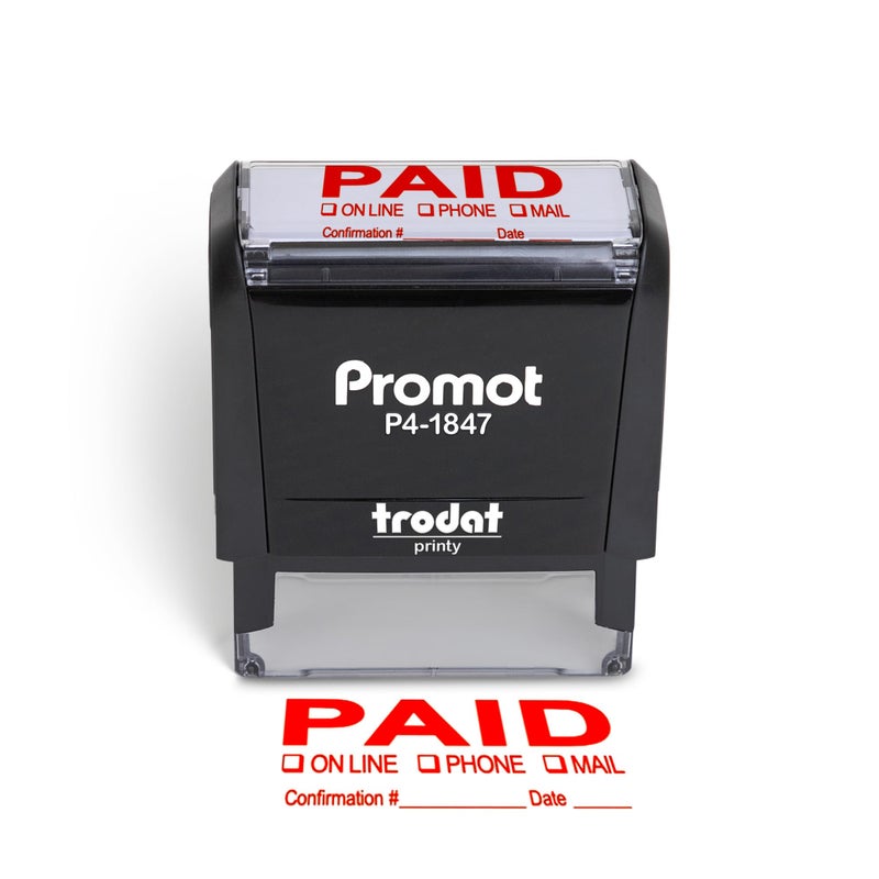 Promot Promot Paid Stamp Self Inking  Paid for Office Accounts Payable with Confirmation Number and Date  Rubber Red Ink Self Inking Stamp for Business Supplies