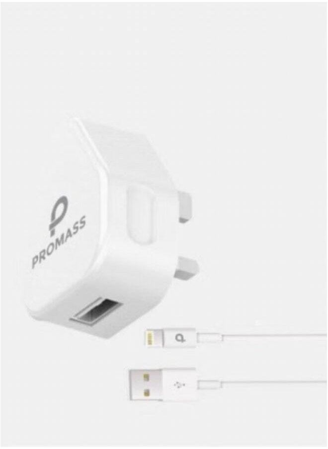 PROMASS - Original Wall Charger Supports Fast Charging Usb Port 10W With 1 Meter Lightning Cable For Iphone Devices From Promas, White Color - Image 1