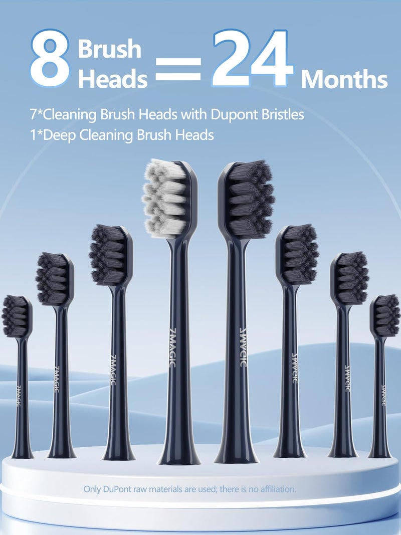 7MAGIC Sonic Electric Toothbrush for Adults and Kids - Up to 180 Days Runtime, 42000 VPM Powered Toothbrush, 5 Modes & 3 Intensities for Sensitive Teeth & Braces, Includes 8 Brush Heads, Navy Blue - Image 4