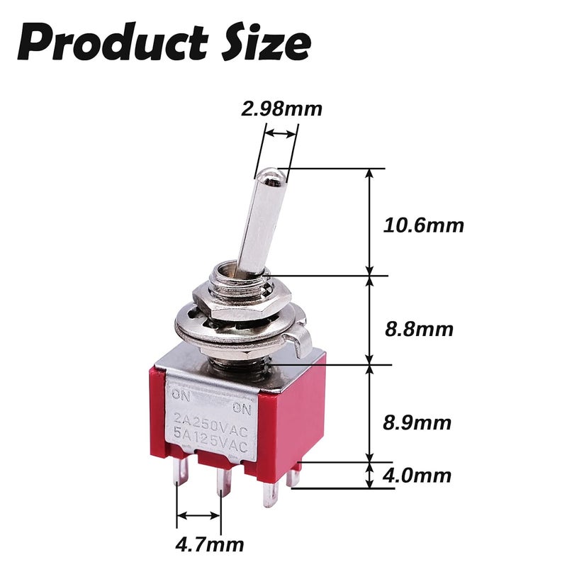 mxuteuk 8 قطع 6 دبوس 2 موضع DPDT مفتاح تبديل مصغر ON/ON للوحة القيادة في السيارة 5A 125V 2A 250V MTS-202 - Image 2