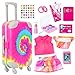 K. T. Fancy KT Fancy 14 PCS American 18 Inch Doll Travel Accessories Set  Rainbow TieDye Suitcase Luggage with Waist Bag Clothes Makeup Kit Phone Passport  Stickers No Doll Included Gift for Girls - Image 2