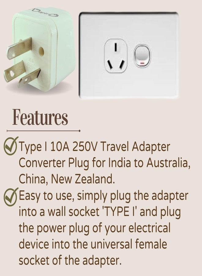 Adaptro India to Australia, New Zealand Travel Adapter for Argentina, Fiji and China & More Type I Universal Plug Convertor (Pack of 1) White - Image 3