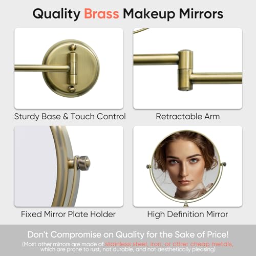GURUN 8" Wall Mounted Makeup Mirror with 10X Magnification,Two-Sided Swivel Bathroom Mirror,Antique Satin Brass Finish M1306K(8in,10x) - Image 3