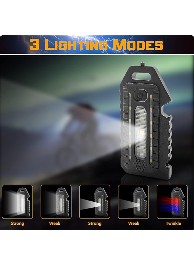 Excefore LED Small Flashlight 2 Pcs Bright Rechargeable Keychain Flashlights 3 Light Modes Portable Magnetic Pocket Light with Hanging Rope Bottle Opener Window Breaker Whistle for Fishing Camping  - Image 5