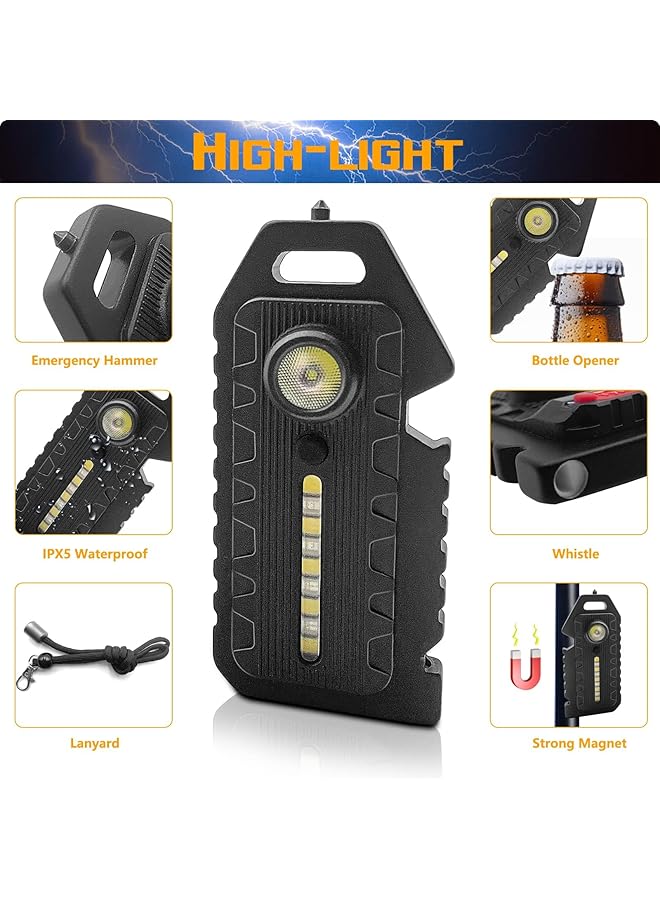 Excefore LED Small Flashlight 2 Pcs Bright Rechargeable Keychain Flashlights 3 Light Modes Portable Magnetic Pocket Light with Hanging Rope Bottle Opener Window Breaker Whistle for Fishing Camping  - Image 2