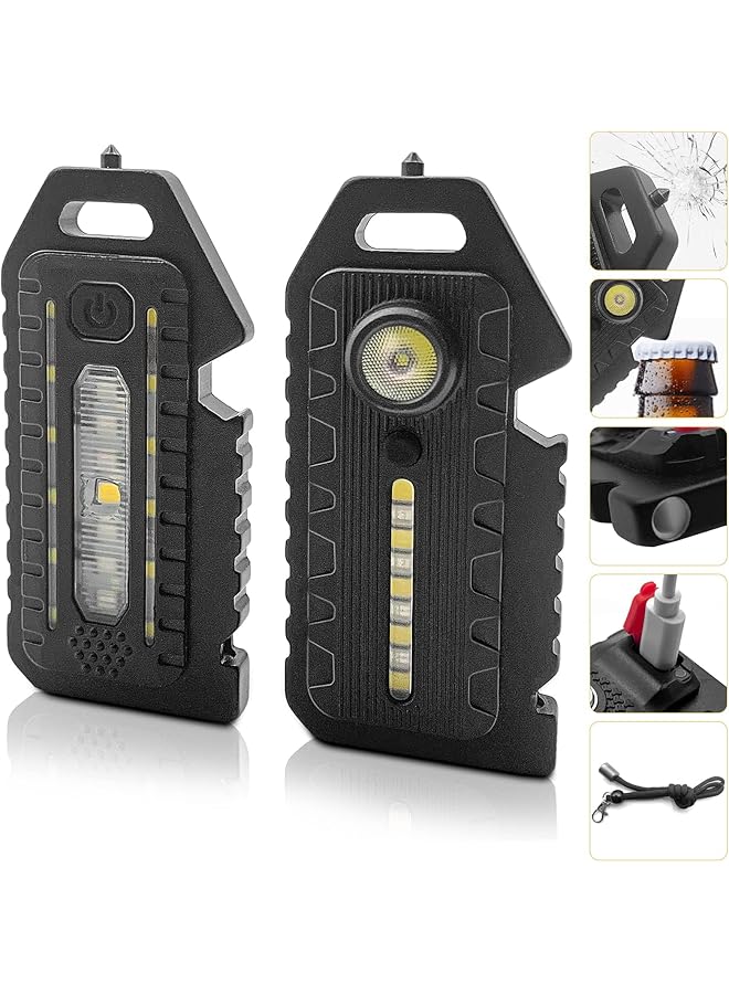Excefore LED Small Flashlight 2 Pcs Bright Rechargeable Keychain Flashlights 3 Light Modes Portable Magnetic Pocket Light with Hanging Rope Bottle Opener Window Breaker Whistle for Fishing Camping  - Image 1