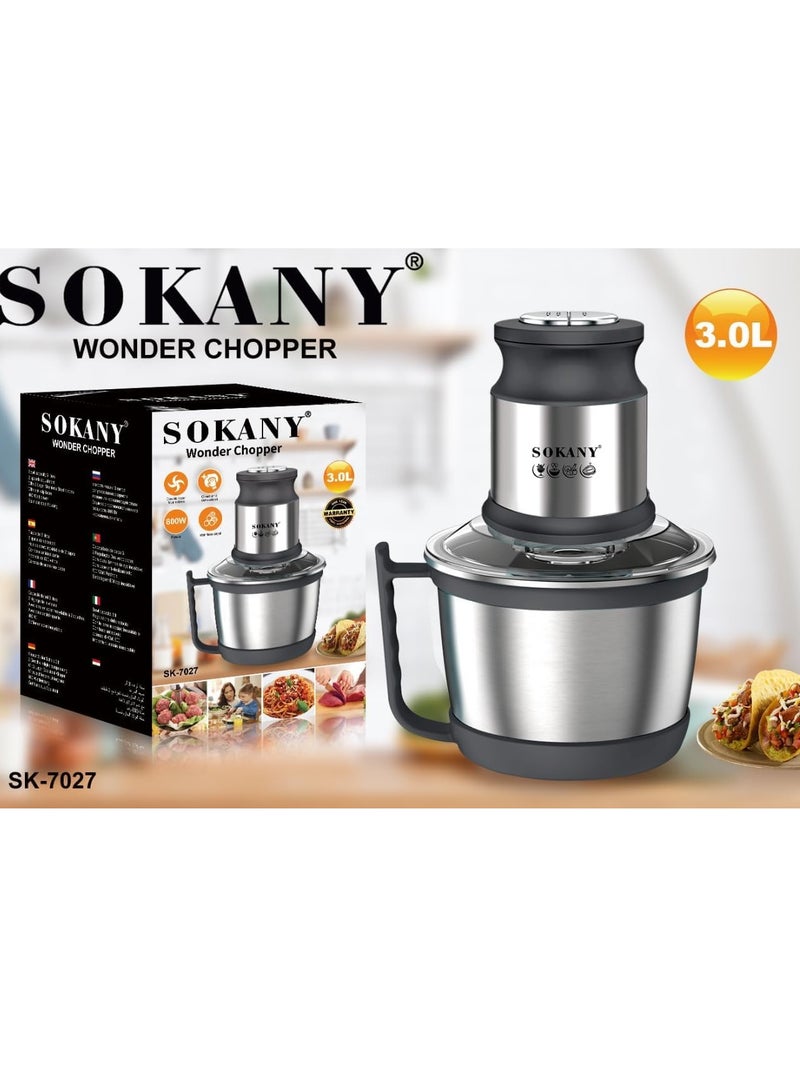 sokany Chopper 3 Liter 800 Watt Silver - SK-7027N - Image 3