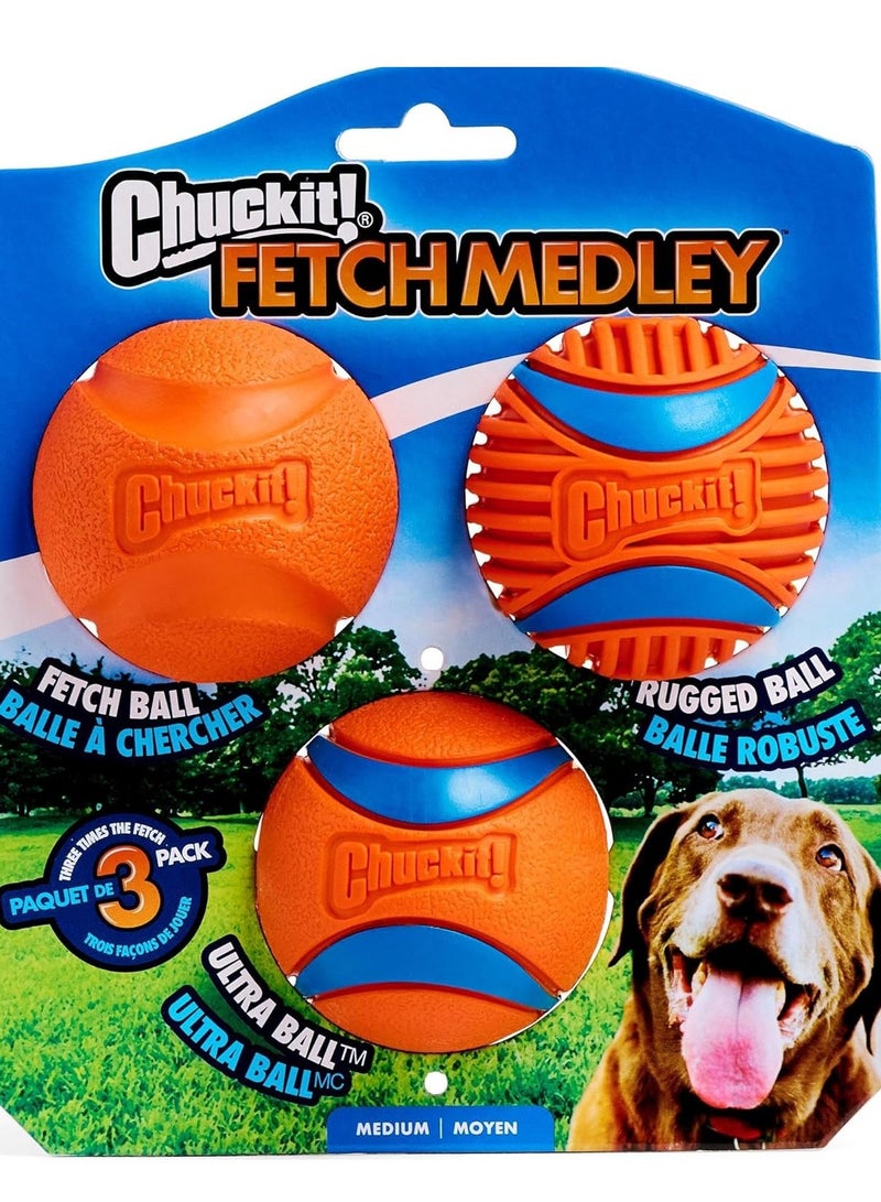 Chuckit Fetch Medley Gen 3 Rubber Dog Balls, Ultra Ball, Rugged Ball, Fetch Balls for Dogs Launcher Compatible Dog Toy, Medium, 3 Pack - Image 1