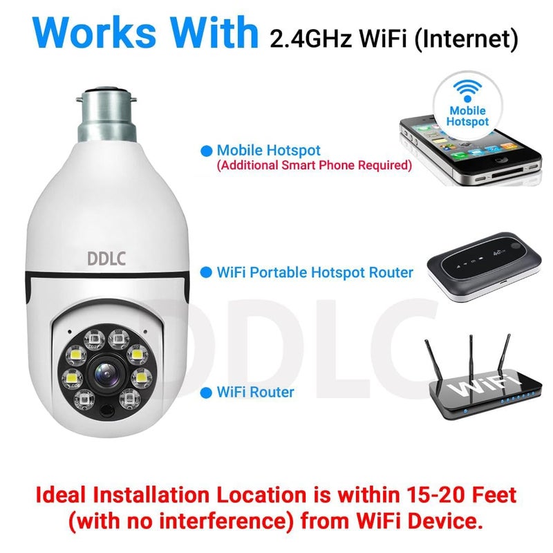 DDLC 1080p HD Bulb Light Wireless IP Camera, Fish Eye 360 Degree Panoramic Mini Lamp IR Home Security Wireless CCTV Camera (Light Bulb) - Image 3