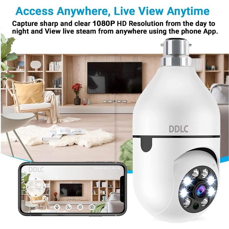DDLC 1080p HD Bulb Light Wireless IP Camera, Fish Eye 360 Degree Panoramic Mini Lamp IR Home Security Wireless CCTV Camera (Light Bulb) - Image 4