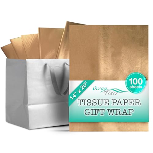 Ocean Tides Premium Wrapping Paper – 100 Sheets (14 x 20 Inches) Colored Tissue Paper for Gift Bags, Birthday Party, Flower Decorations, Mother's Day, Wedding, Crafting & Custom Art Projects - Gold - Image 1