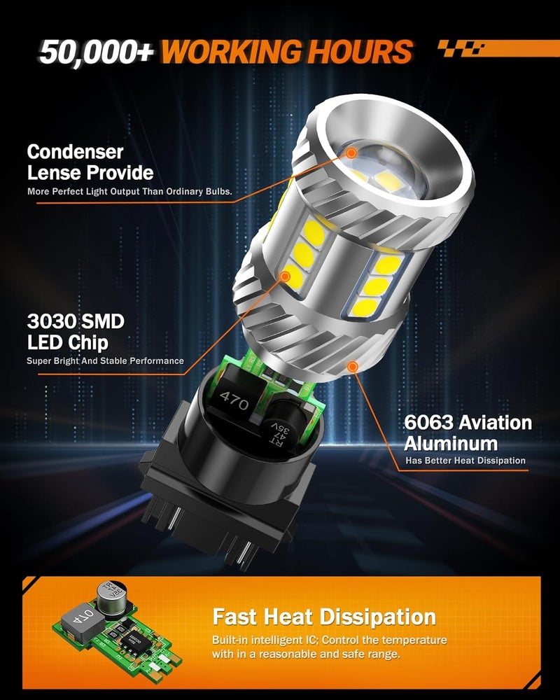 SEALIGHT 3157 LED Bulb Reverse Light, Brake Bulbs 600% Brighter 6000K 1800LM Super Bright 3056 3156 3057 LED Bulbs with Projector Len for DRL Tail Brake Turn Signal Lights, White 2PCS - Image 5