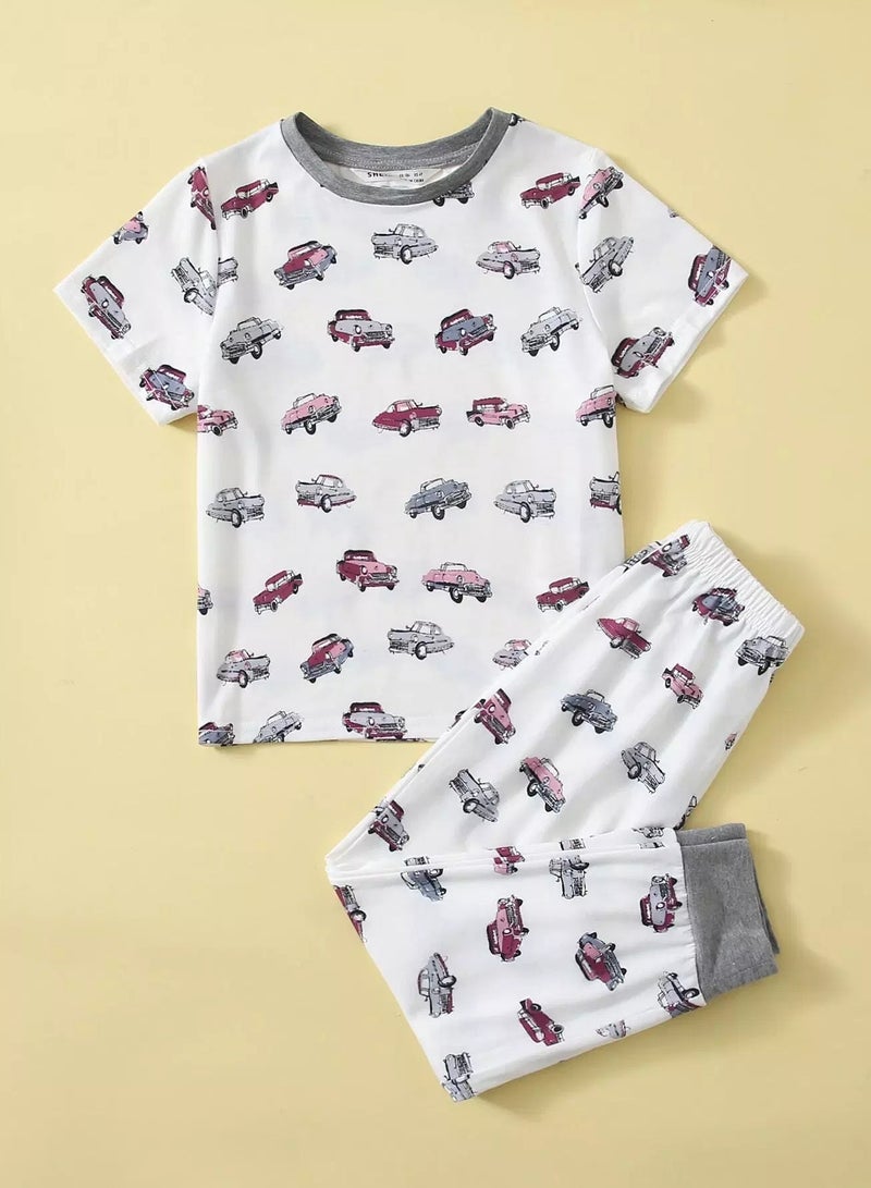 Toddler Boys Car Print Top & Pants PJ Set - Image 1