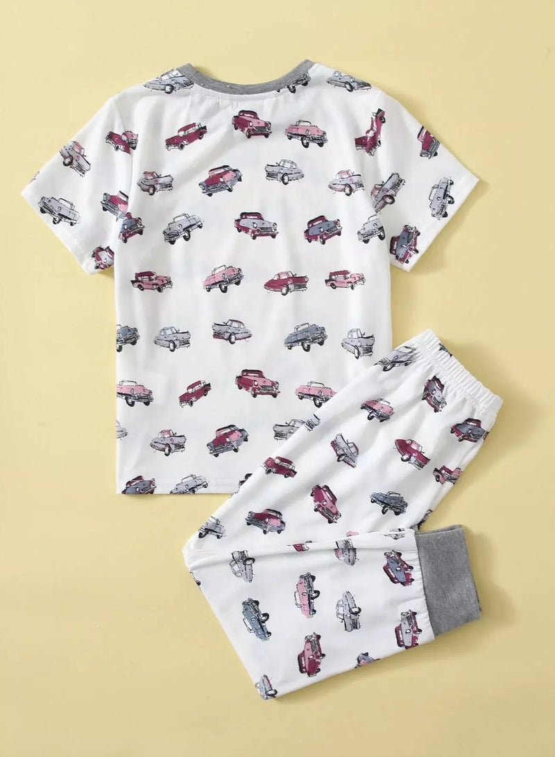 Toddler Boys Car Print Top & Pants PJ Set - Image 2