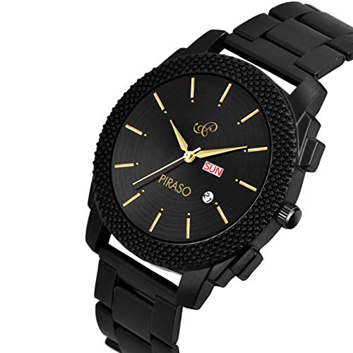 PIRASO Classy Look Black Dial and Stunning Black Stainless Steel Chain with Day and Date Functioning Watch for Men Boys - Image 5