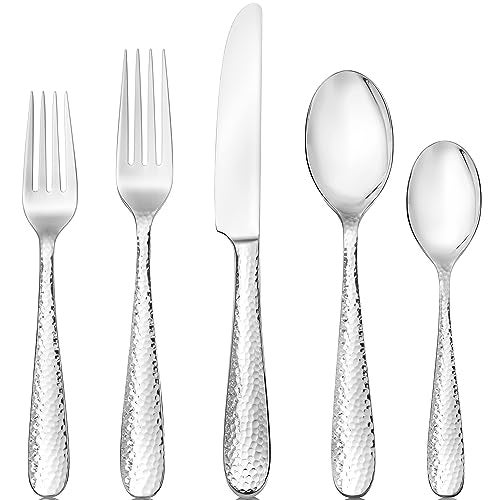 Hudson Essentials Premium 40 Piece Hammered Silverware Set, 18/10 Stainless Steel, Fine Flatware Service for 8 -Dishwasher Safe Bergamo Cutlery - Image 1