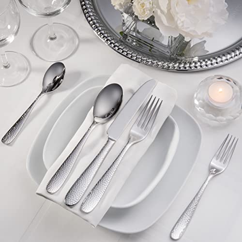 Hudson Essentials Premium 40 Piece Hammered Silverware Set, 18/10 Stainless Steel, Fine Flatware Service for 8 -Dishwasher Safe Bergamo Cutlery - Image 2