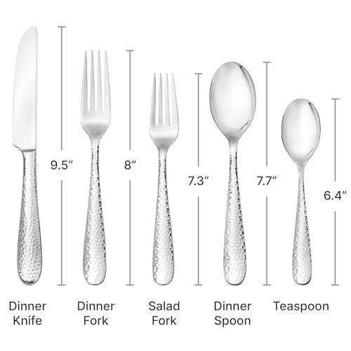 Hudson Essentials Premium 40 Piece Hammered Silverware Set, 18/10 Stainless Steel, Fine Flatware Service for 8 -Dishwasher Safe Bergamo Cutlery - Image 5