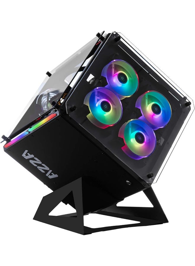 Azza Cube 802 Full-Tower Black Computer Case with RGB Fans and Tempered Glass - Image 1