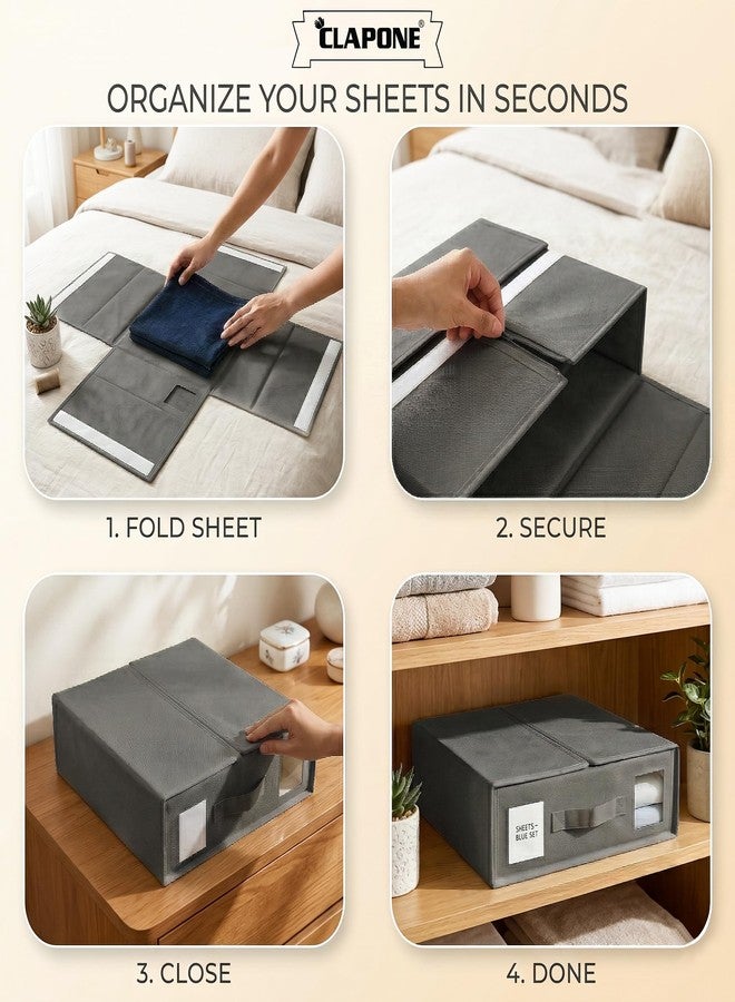 CLAPONE Bedsheet Organizer Storage Box, Foldable Clothes Storage Container, Non-Woven Closet Organizer for Bedding, Blankets, Comforters & Underbed Storage (Grey, Pack Of 1) - Image 4