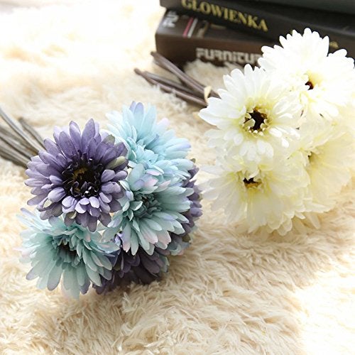 Artfen Artificial Gerbera Flower Artificial Daisy Flowers Bride Bridesmaid Holding Flowers 7 Stems Silk Daisies Flower Wedding Bouquet Living Room Office Party Garden DIY Decoration Blue - Image 2
