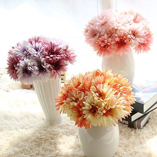 Artfen Artificial Gerbera Flower Artificial Daisy Flowers Bride Bridesmaid Holding Flowers 7 Stems Silk Daisies Flower Wedding Bouquet Living Room Office Party Garden DIY Decoration Blue - Image 4