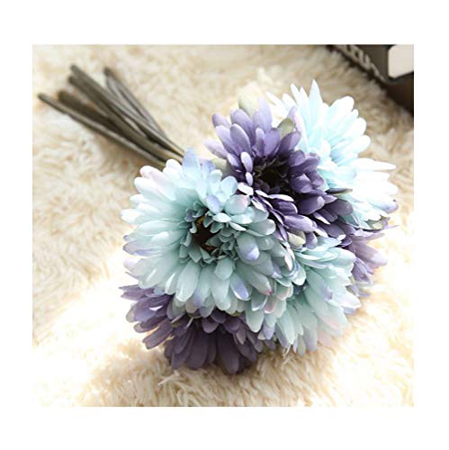 Artfen Artificial Gerbera Flower Artificial Daisy Flowers Bride Bridesmaid Holding Flowers 7 Stems Silk Daisies Flower Wedding Bouquet Living Room Office Party Garden DIY Decoration Blue - Image 1